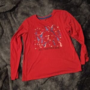 Falls Creek Red Kids Long Sleeve Tee with Dinosaur Design